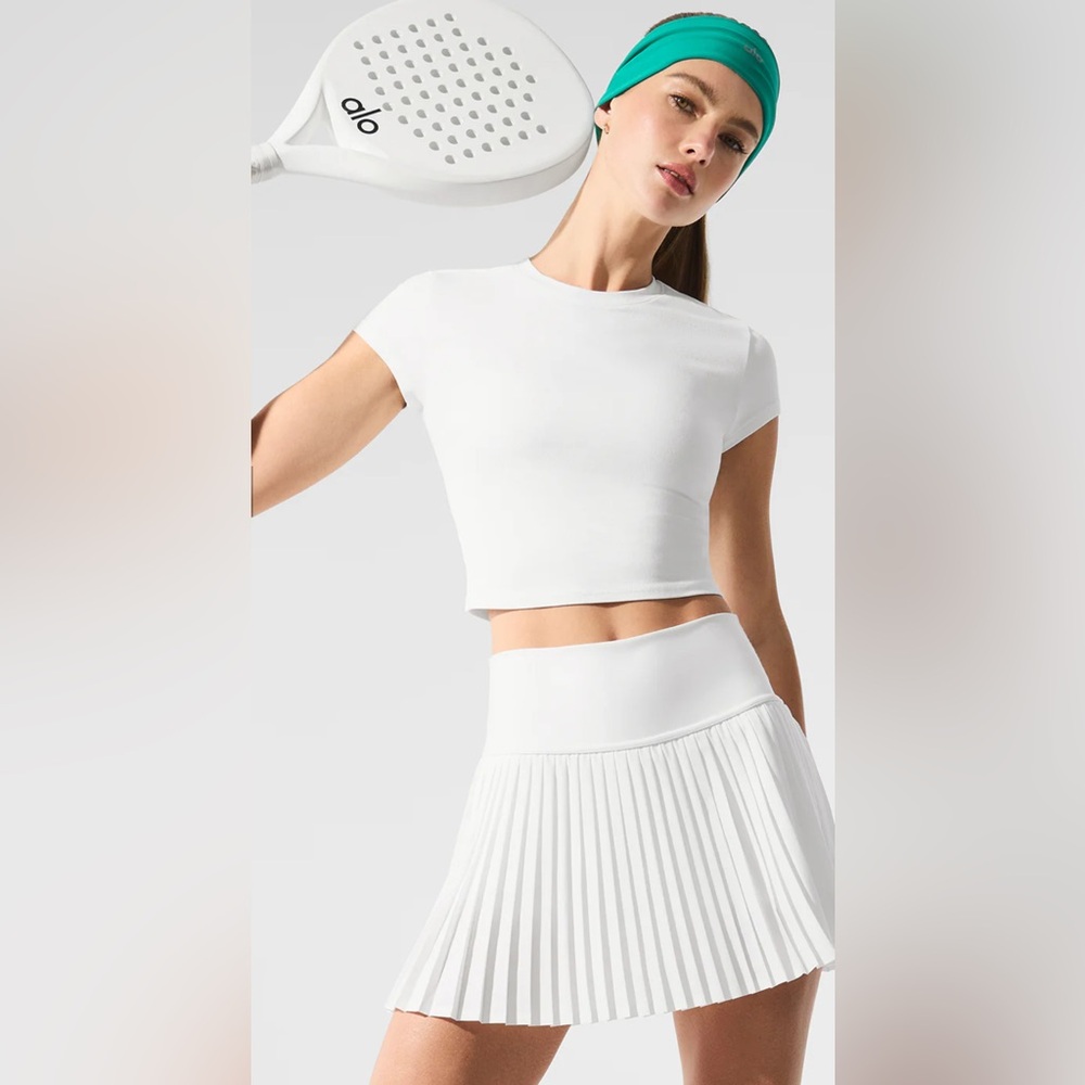 Alo Yoga White Grand Slam Pleated Tennis Skirt
